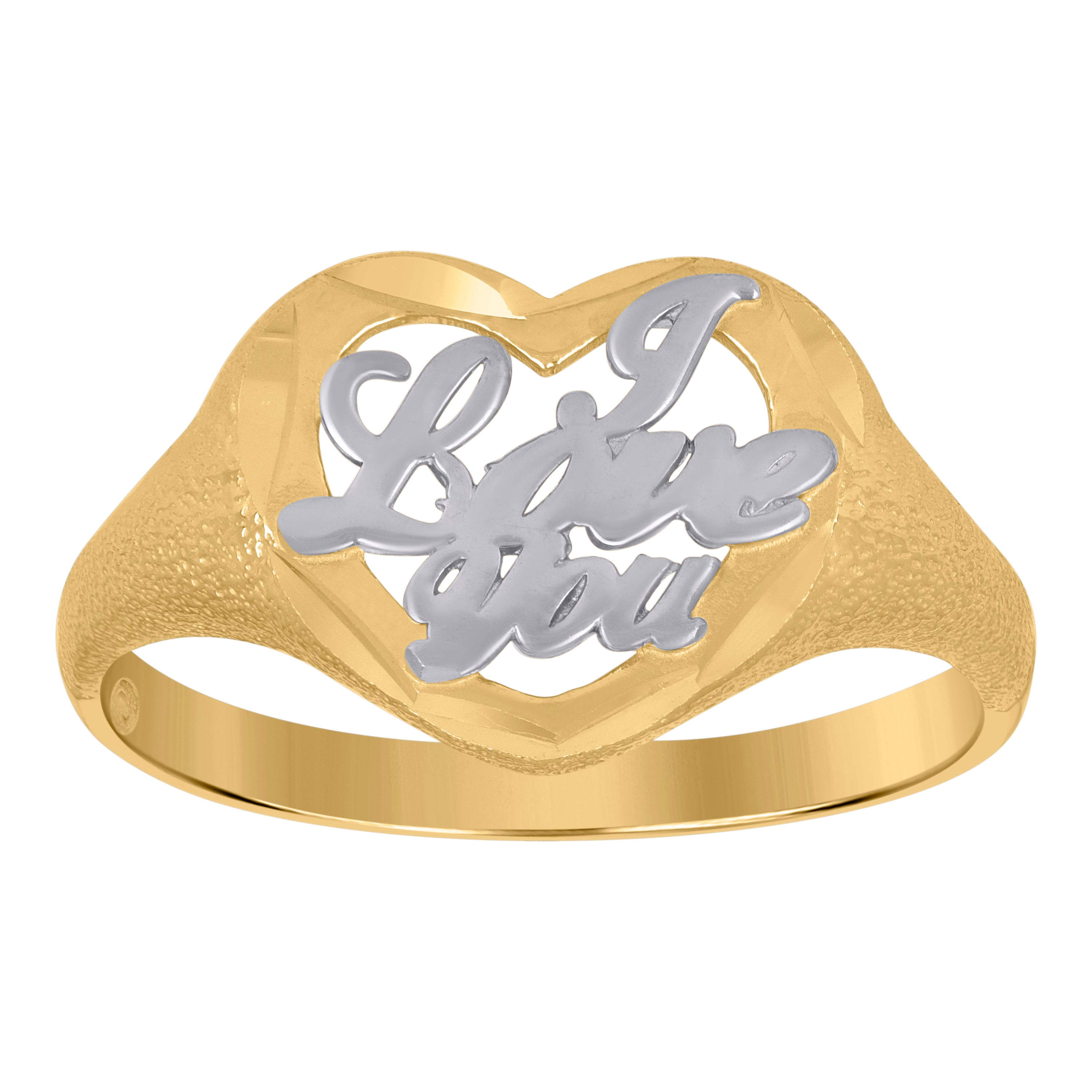 10Kt Gold Womens Two-Tone Dc I Love You Heart Band Ring