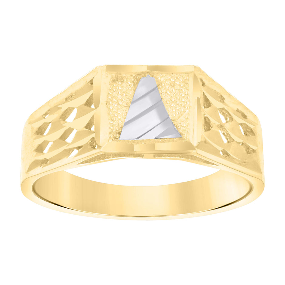 10kt Two-Tone Gold Unisex Diamond-Cut Textured Initial Letter A Band Ring