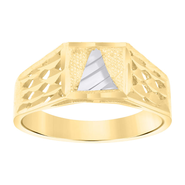 10kt Two-Tone Gold Unisex Diamond-Cut Textured Initial Letter A Band Ring