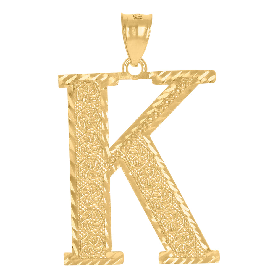 10Kt Yellow Gold Unisex Initial Alphabet K Charm Pendant