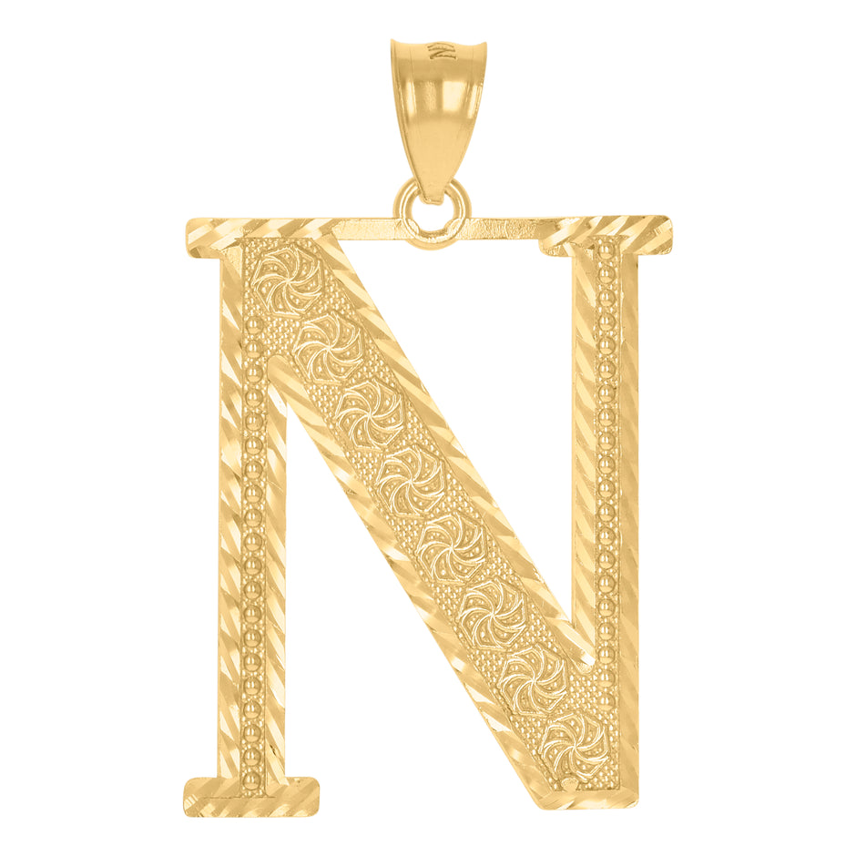 10Kt Yellow Gold Unisex Initial Alphabet N Charm Pendant