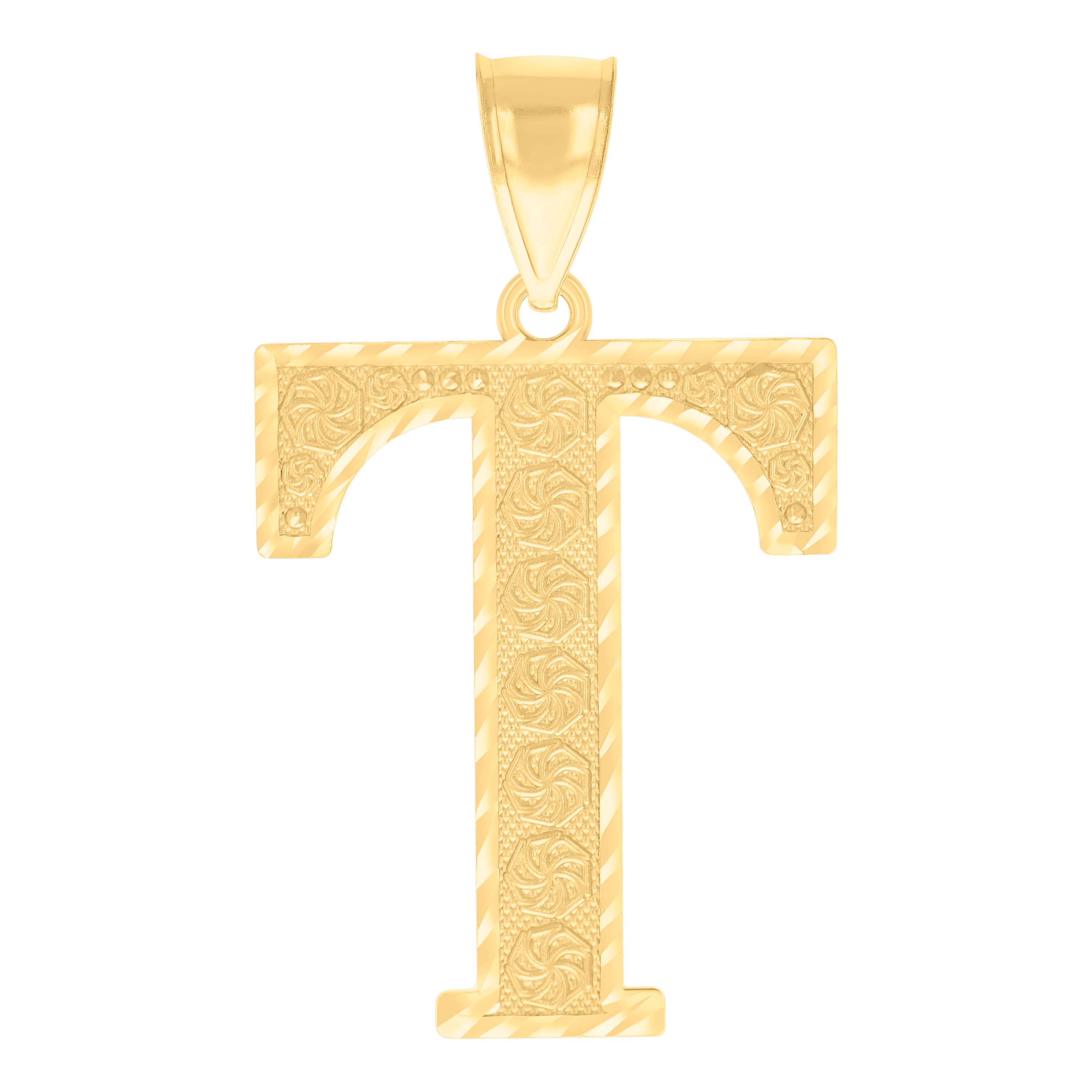 10kt Yellow Gold Unisex Initial Alphabet T Charm Pendant