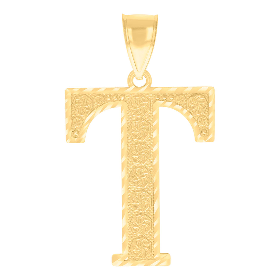 10kt Yellow Gold Unisex Initial Alphabet T Charm Pendant