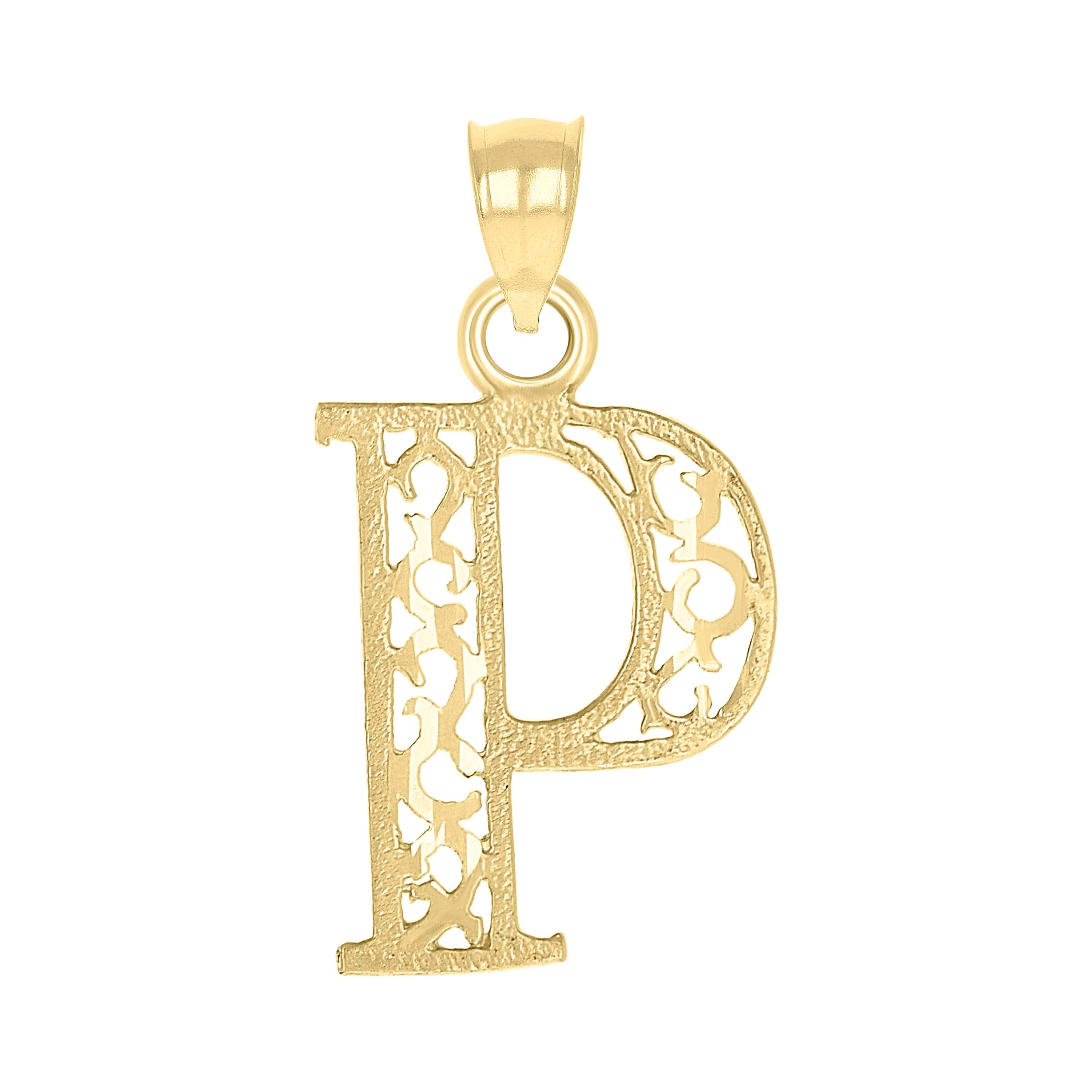 10kt Yellow Gold Unisex Initial Letter P Charm Pendant