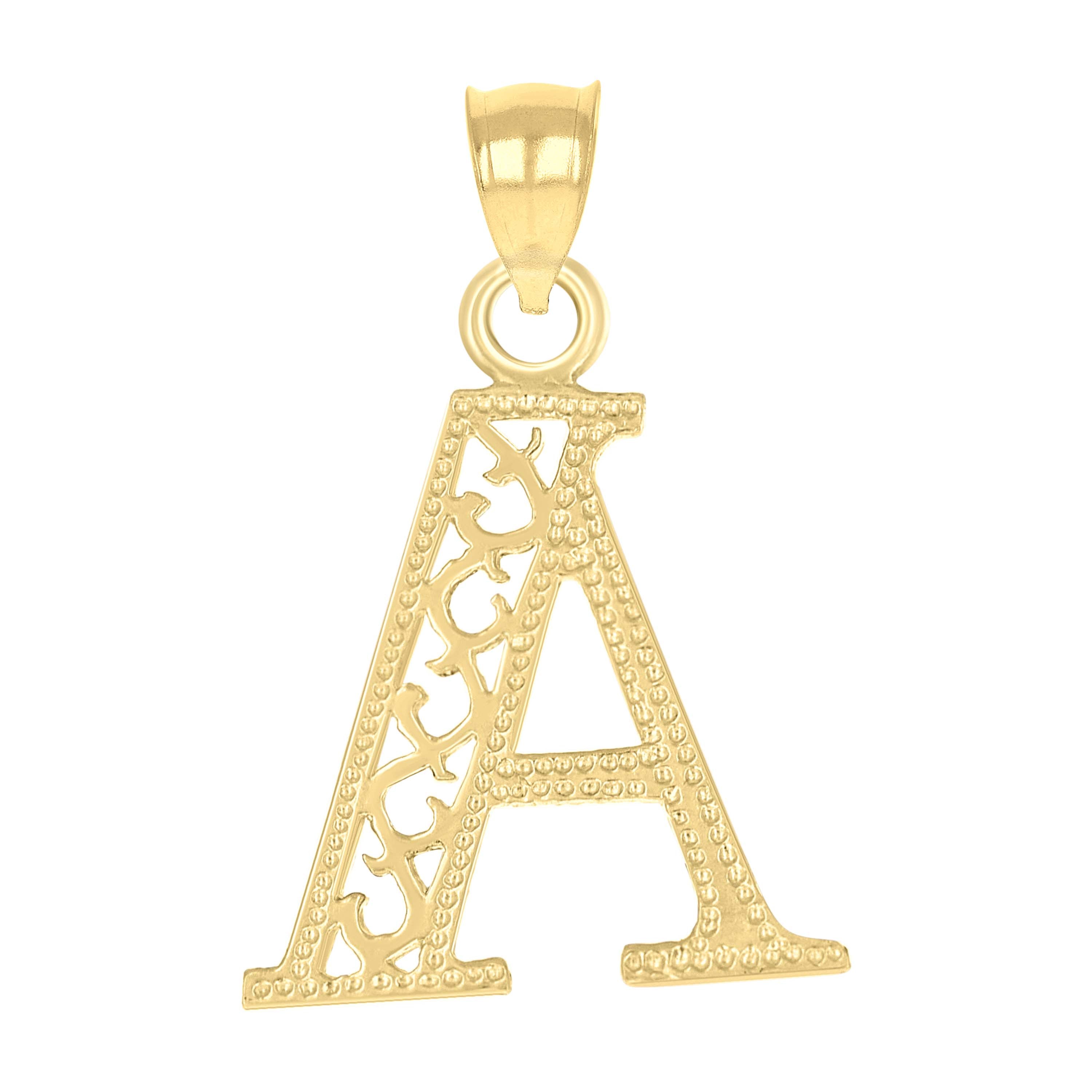 10kt Yellow Gold Unisex Letter A Charm Pendant