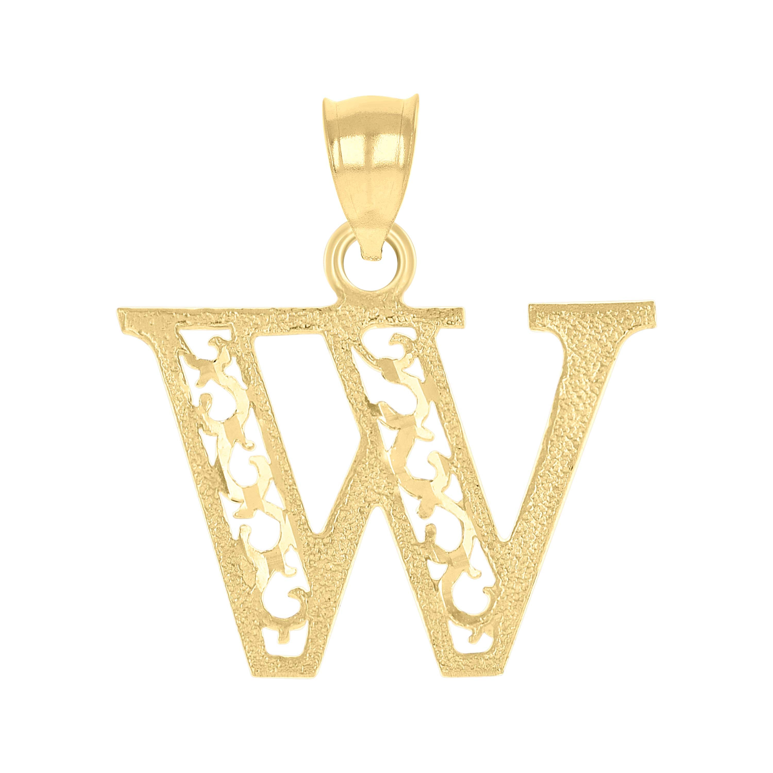 10kt Yellow Gold Unisex Letter W Initial Charm Pendant