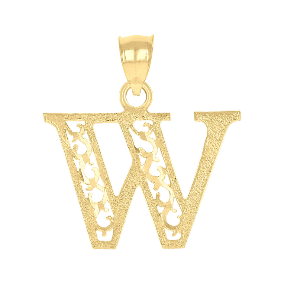 10kt Yellow Gold Unisex Letter W Initial Charm Pendant