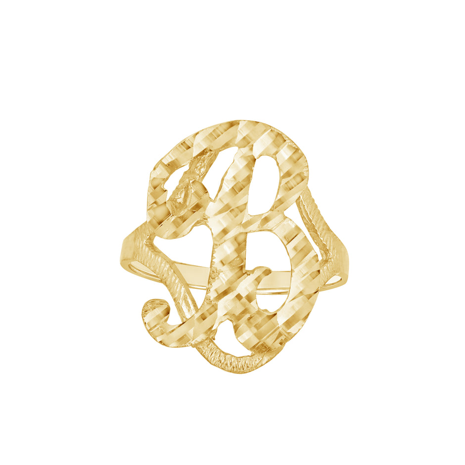 10kt Yellow Gold Womens Diamond-Cut Textured Initial Letter B Band Ring