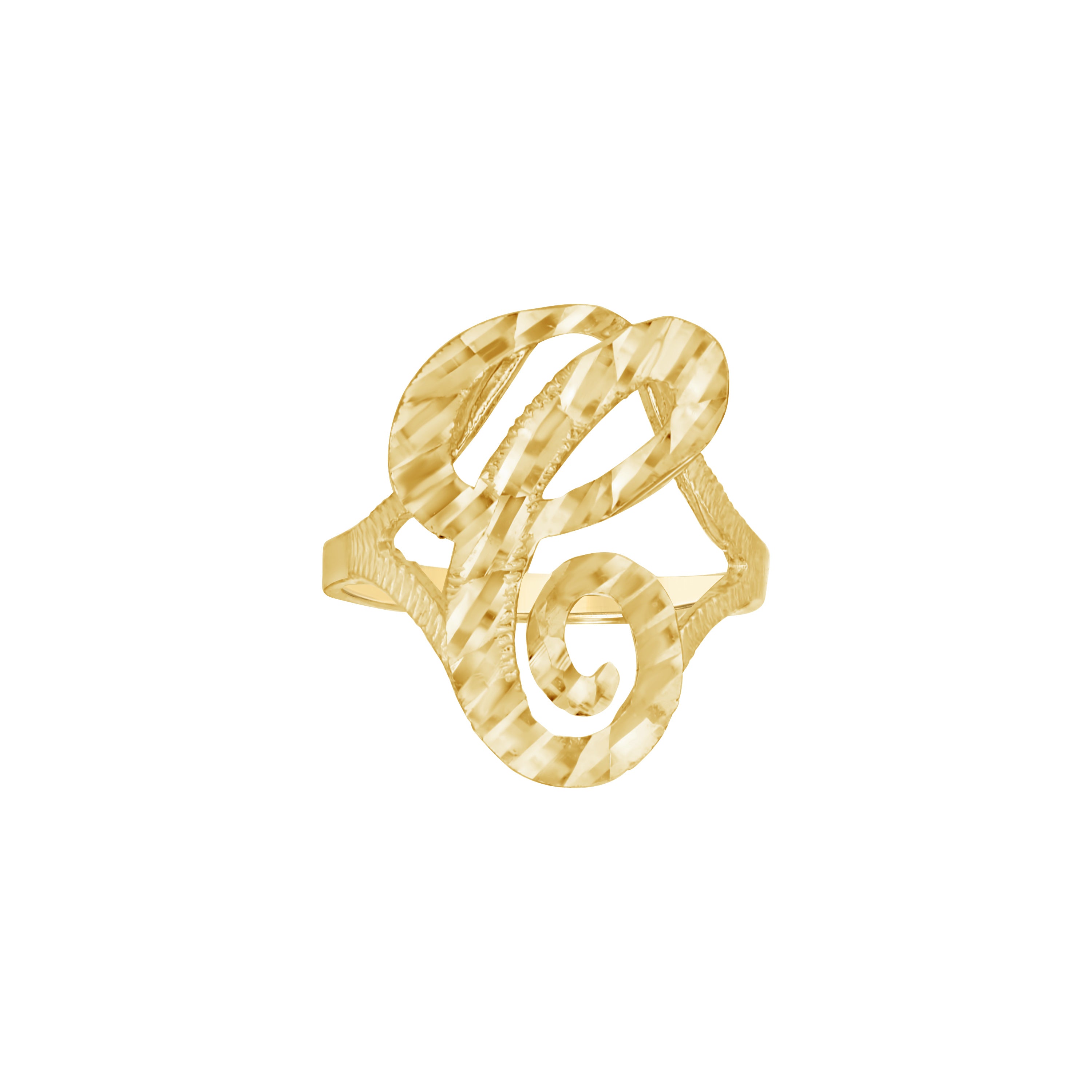 10kt Yellow Gold Womens Diamond-Cut Textured Initial Letter C Band Ring