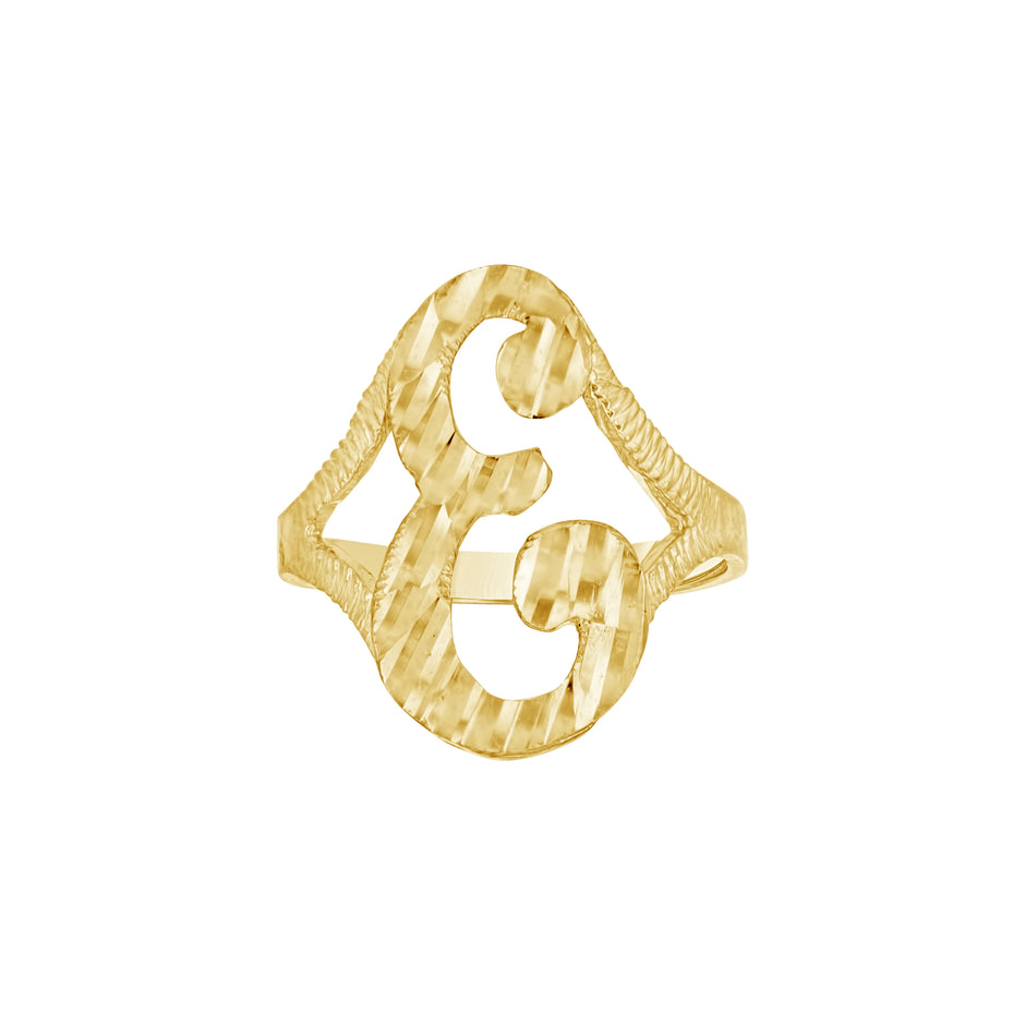 10kt Yellow Gold Womens Diamond-Cut Textured Initial Letter E Band Ring