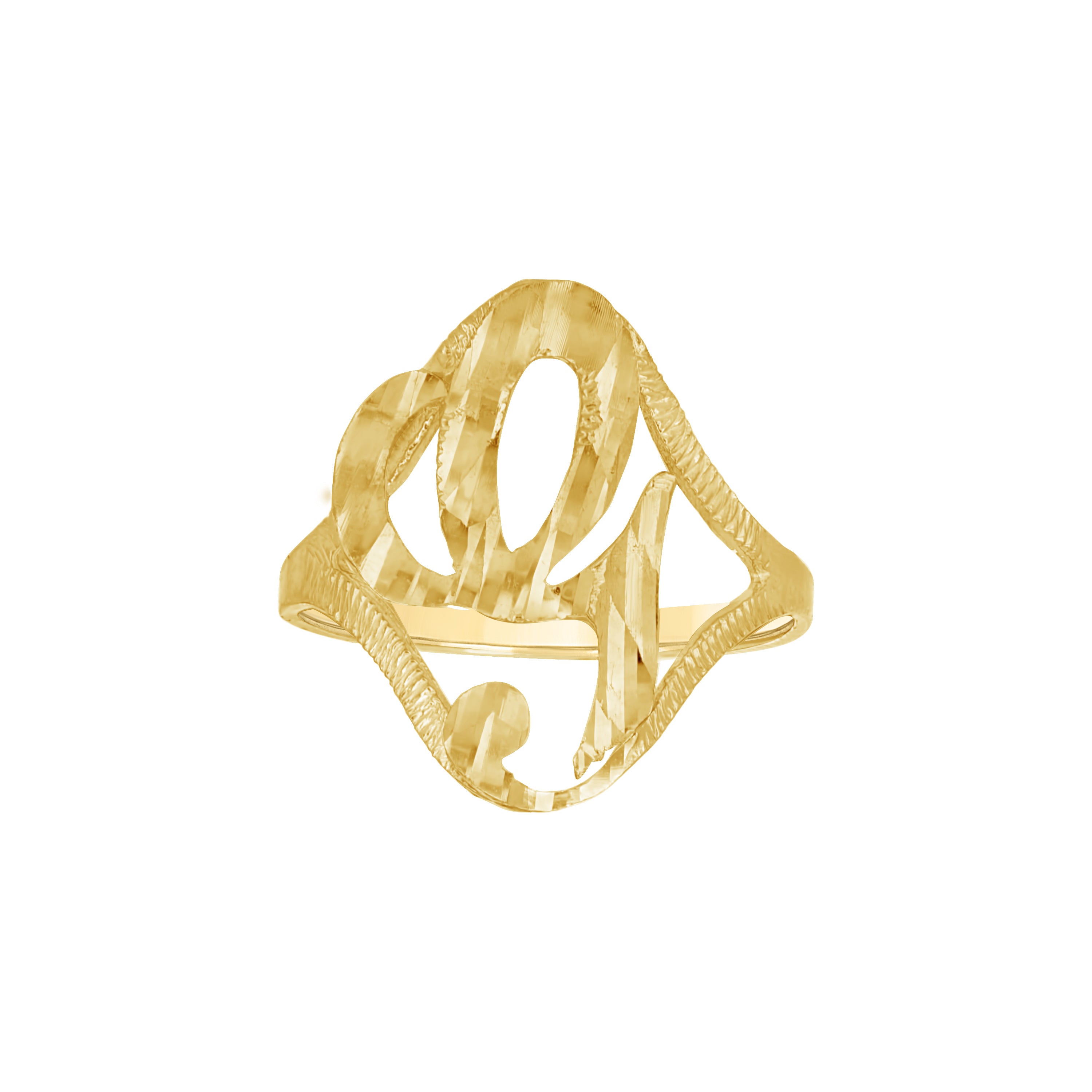 10kt Yellow Gold Womens Diamond-Cut Textured Initial Letter G Band Ring