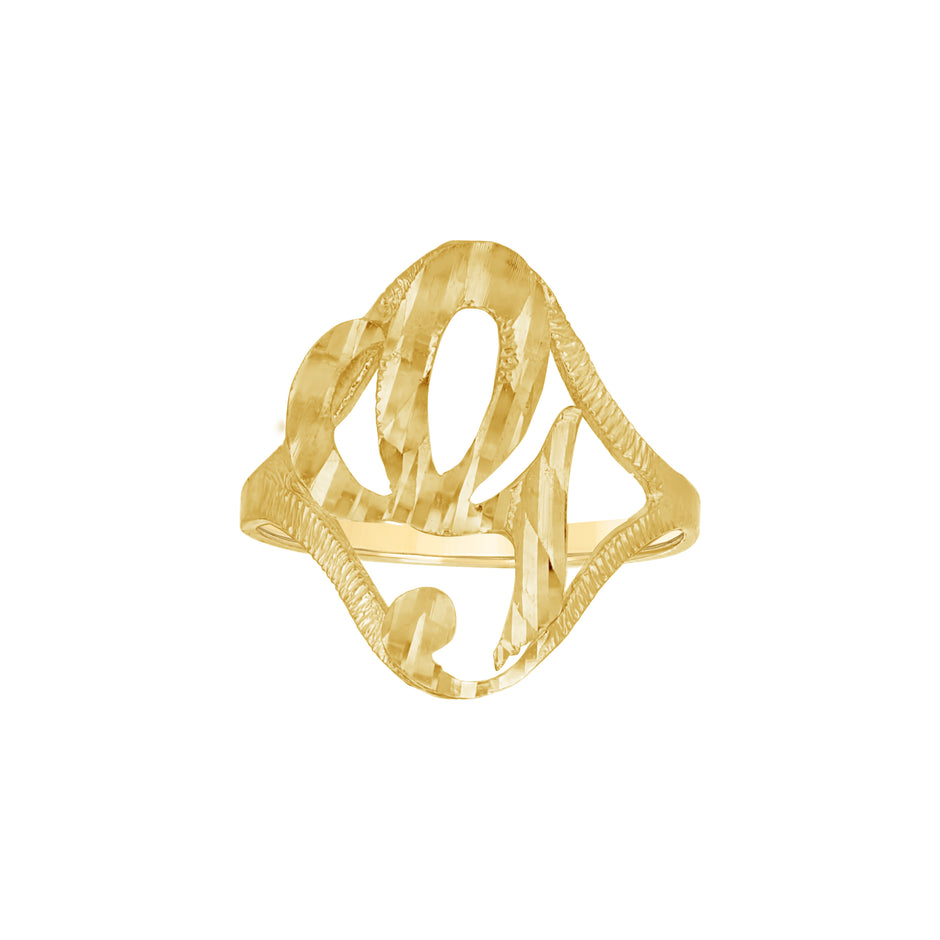 10kt Yellow Gold Womens Diamond-Cut Textured Initial Letter G Band Ring