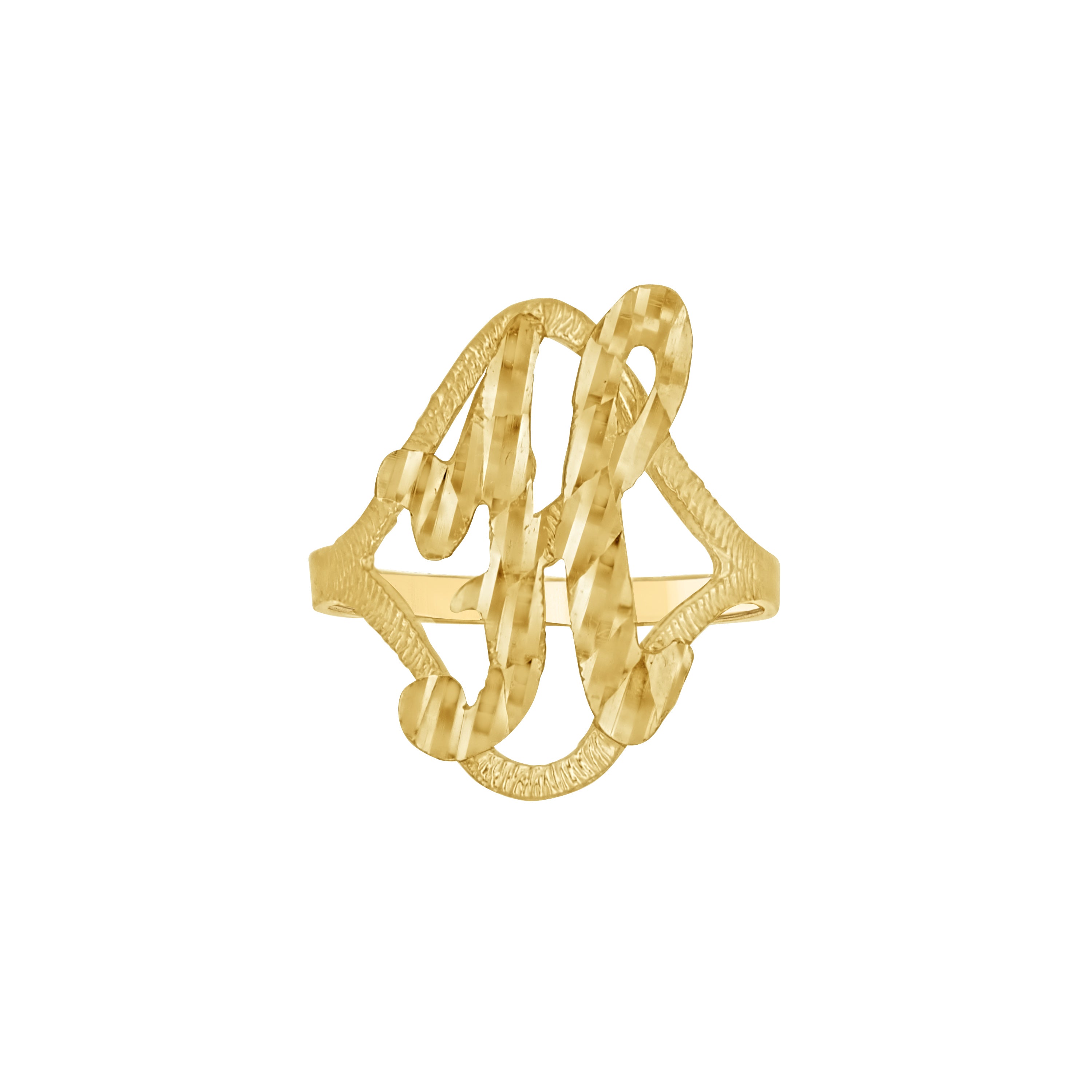 10kt Yellow Gold Womens Diamond-Cut Textured Initial Letter H Band Ring