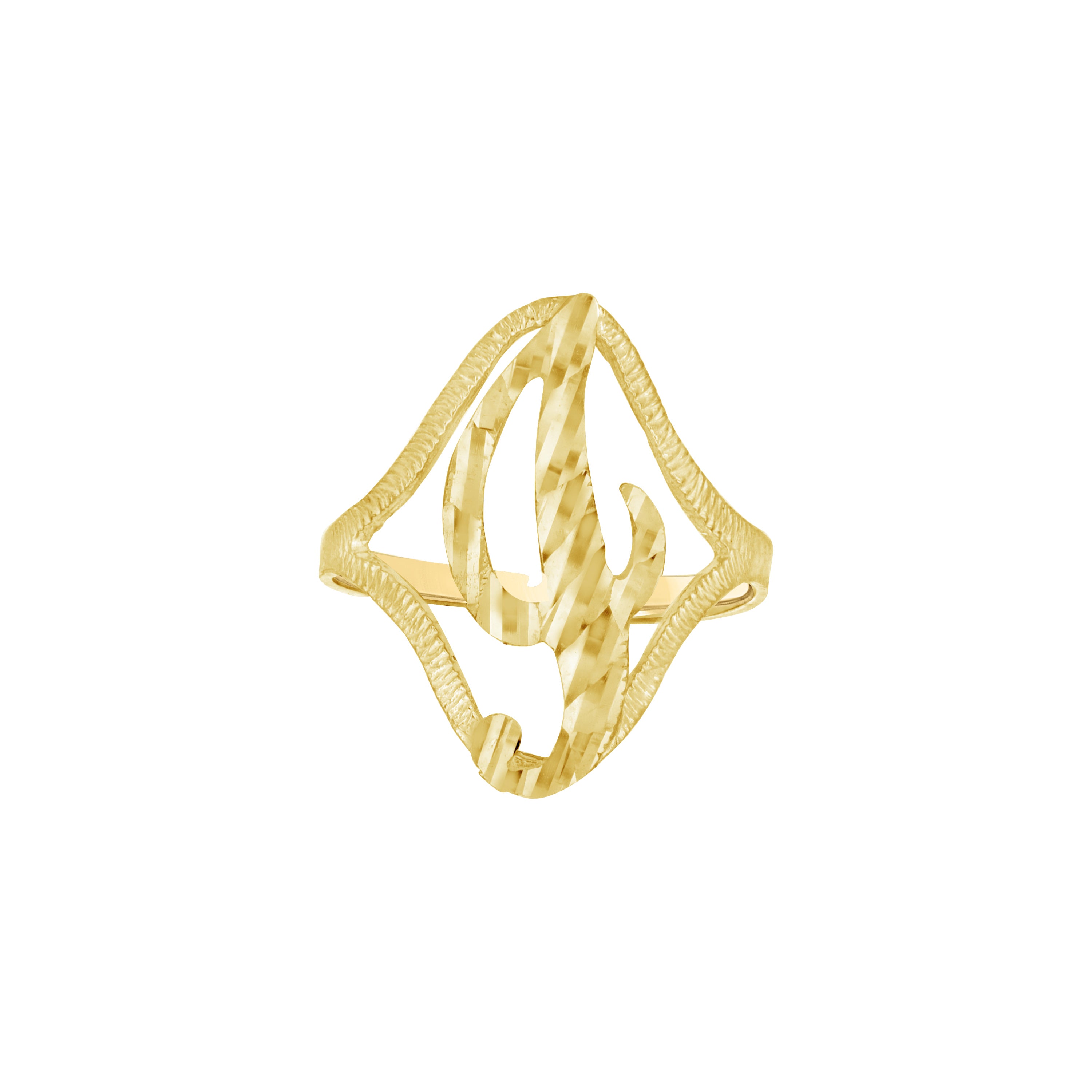 10kt Yellow Gold Womens Diamond-Cut Textured Initial Letter I Band Ring