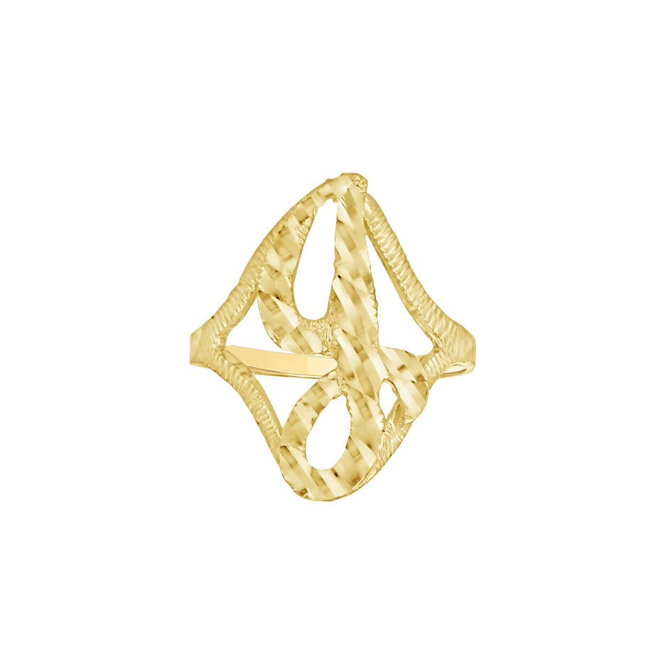 10kt Yellow Gold Womens Diamond-Cut Textured Initial Letter J Band Ring
