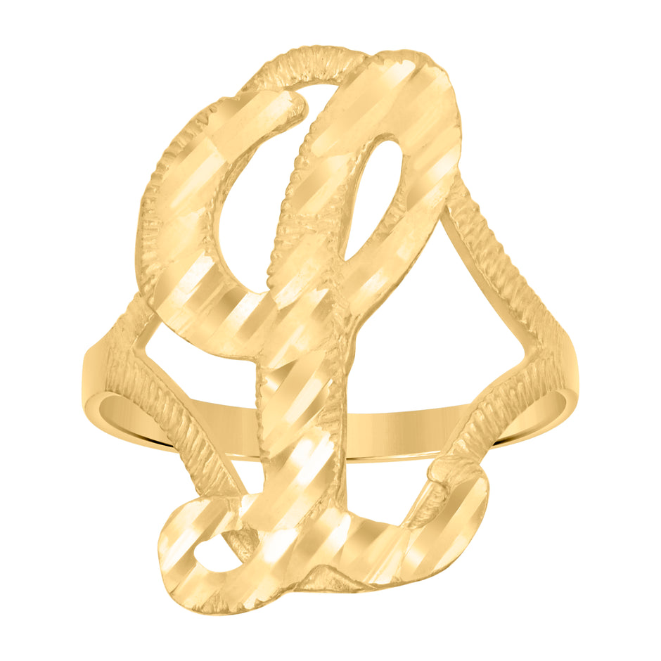 10kt Yellow Gold Womens Diamond-Cut Textured Initial Letter L Band Ring