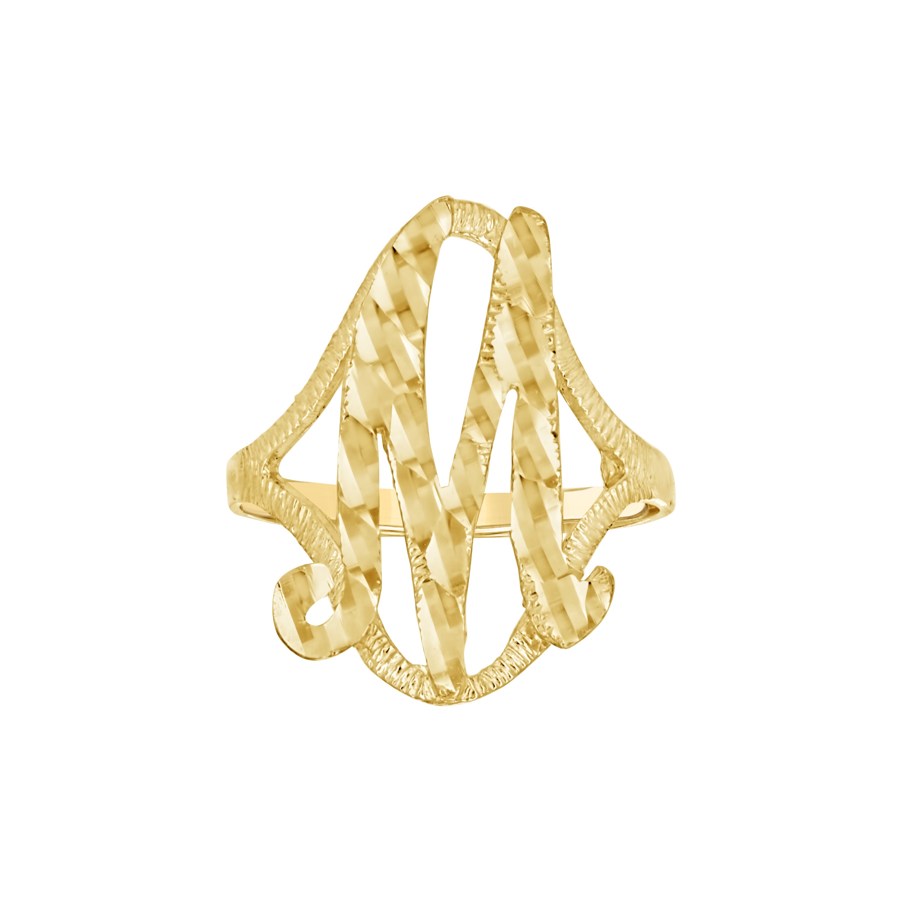 10kt Yellow Gold Womens Diamond-Cut Textured Initial Letter M Band Ring