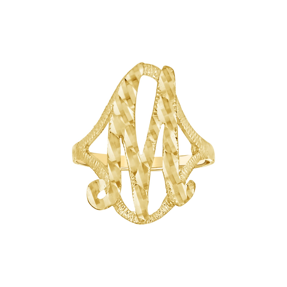 10kt Yellow Gold Womens Diamond-Cut Textured Initial Letter M Band Ring