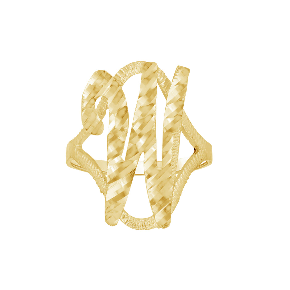 10kt Yellow Gold Womens Diamond-Cut Textured Initial Letter W Band Ring