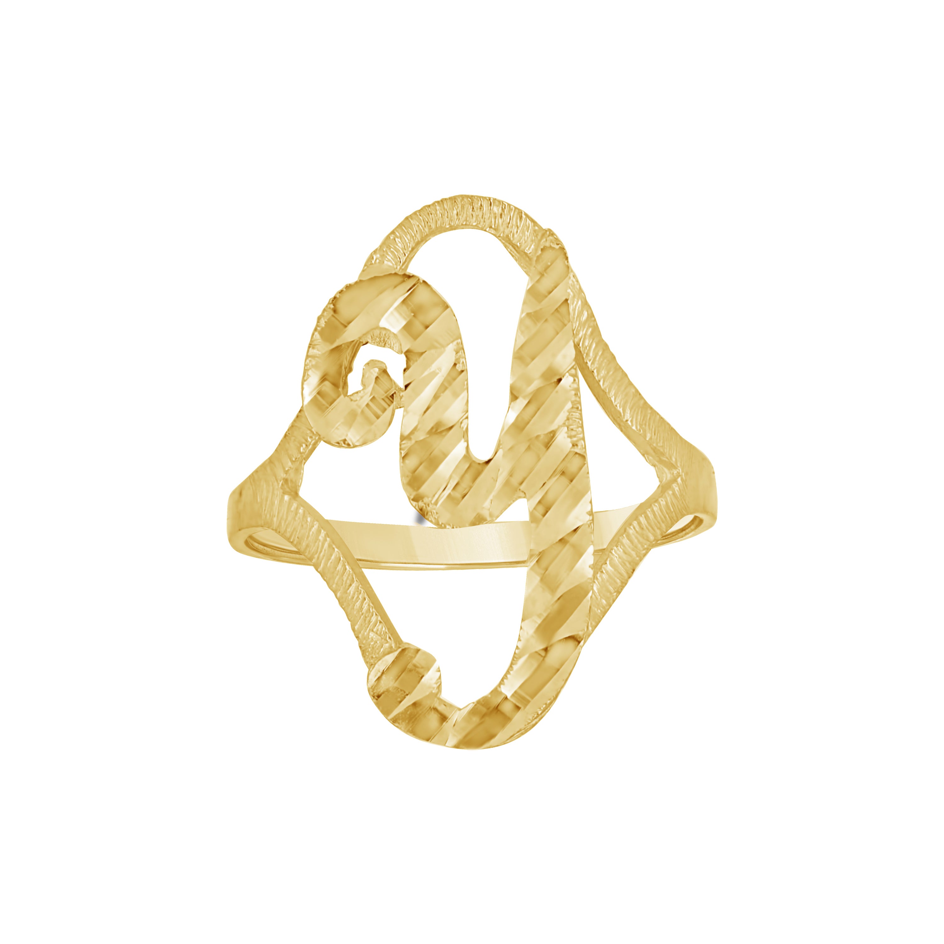 10kt Yellow Gold Womens Diamond-Cut Textured Initial Letter Y Band Ring