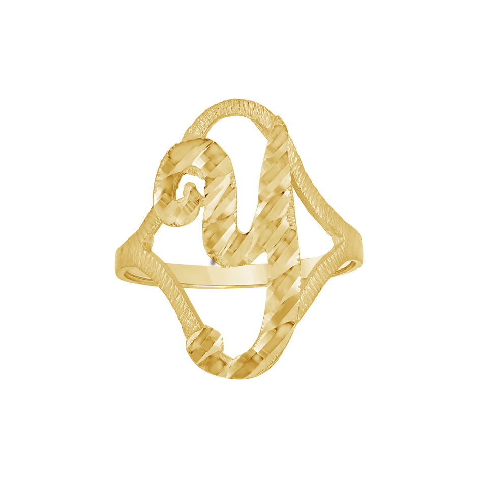 10kt Yellow Gold Womens Diamond-Cut Textured Initial Letter Y Band Ring