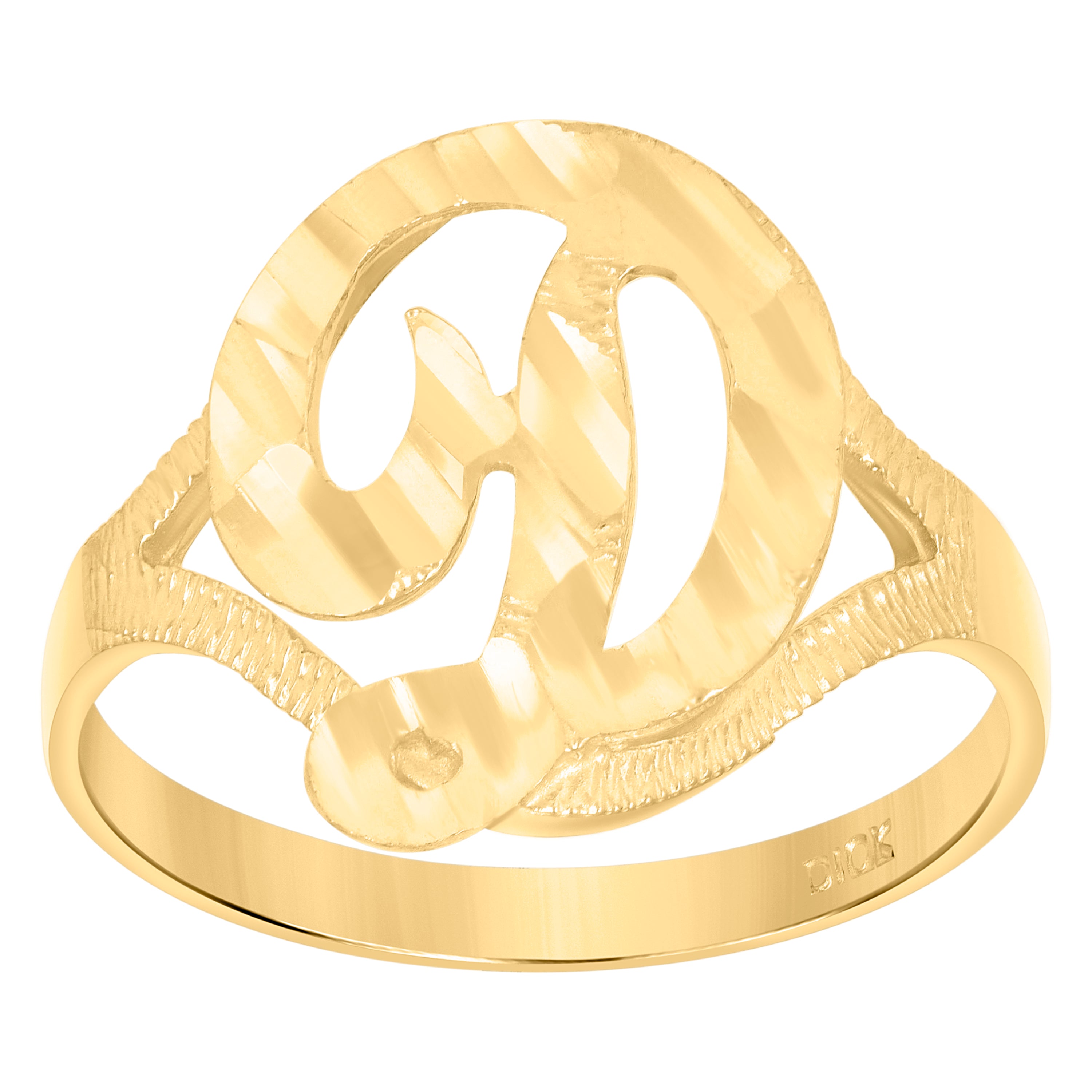 10kt Yellow Gold Womens Diamond-Cut Textured Initial Letter D Band Ring