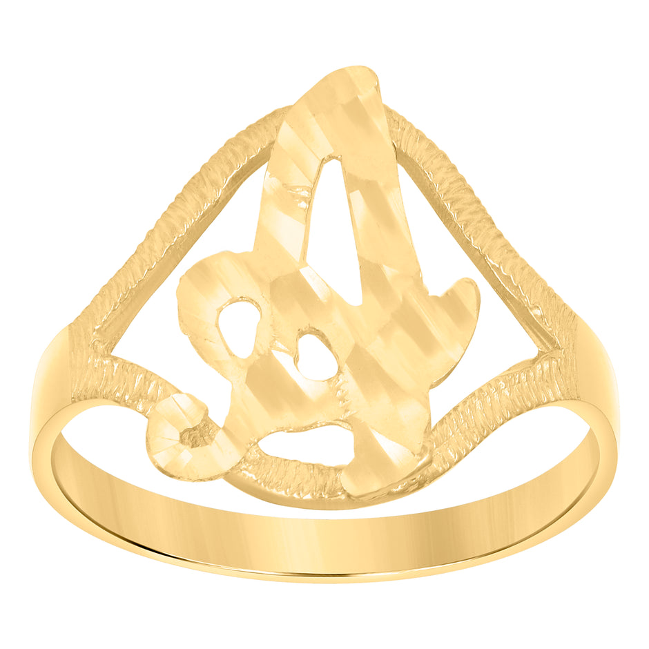 10kt Yellow Gold Womens Diamond-Cut Textured Initial Letter A Band Ring