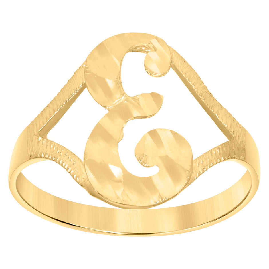 10kt Yellow Gold Womens Diamond-Cut Textured Initial Letter E Band Ring