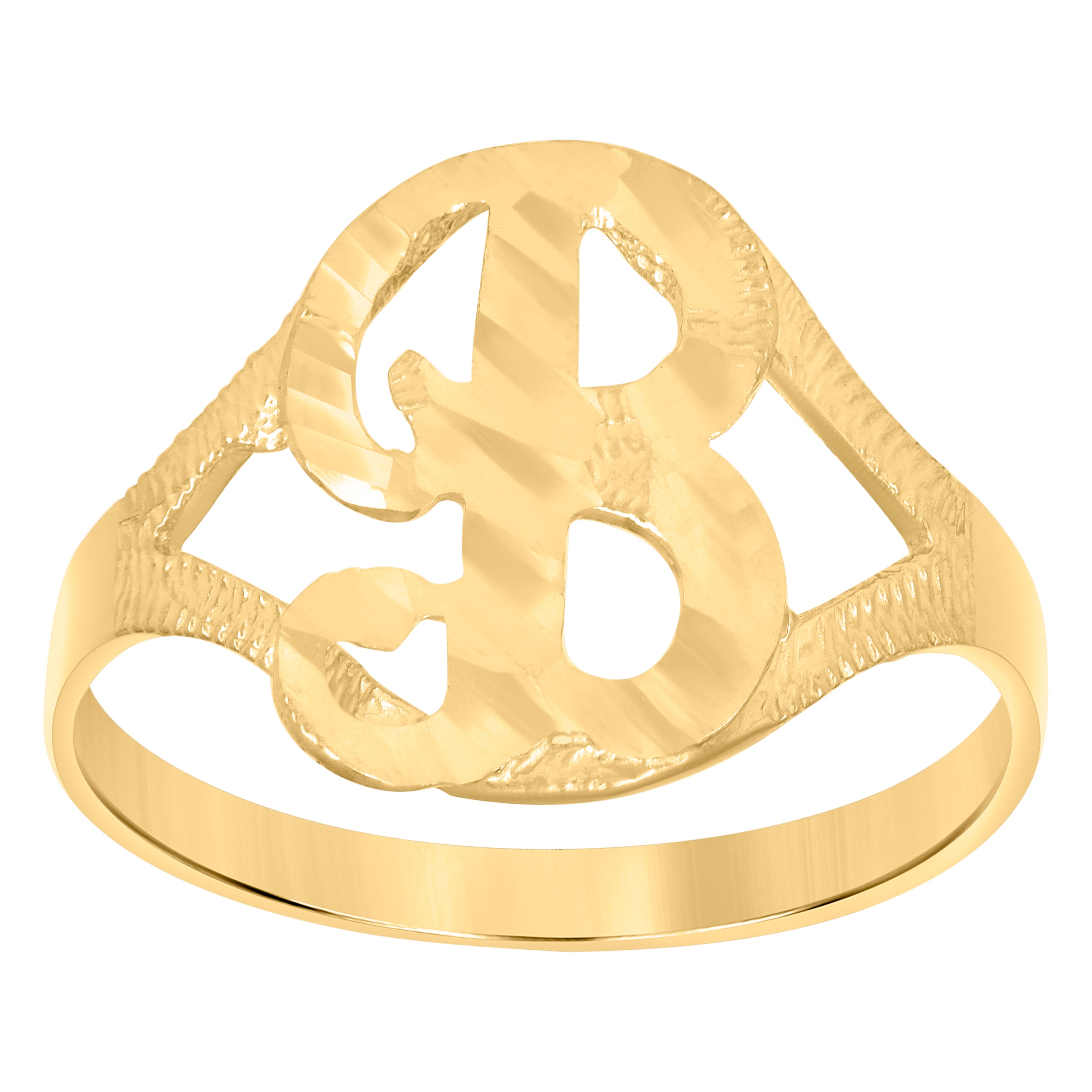 10kt Yellow Gold Womens Diamond-Cut Textured Initial Letter B Band Ring