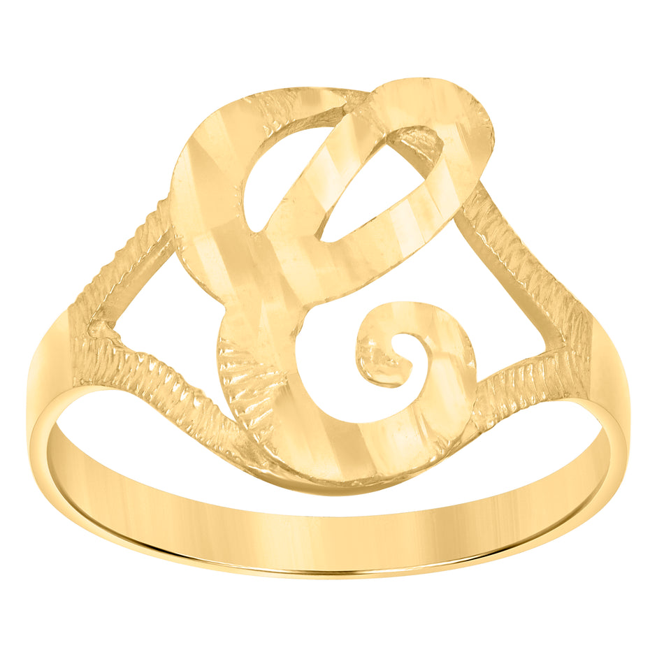 10kt Yellow Gold Womens Diamond-Cut Textured Initial Letter C Band Ring