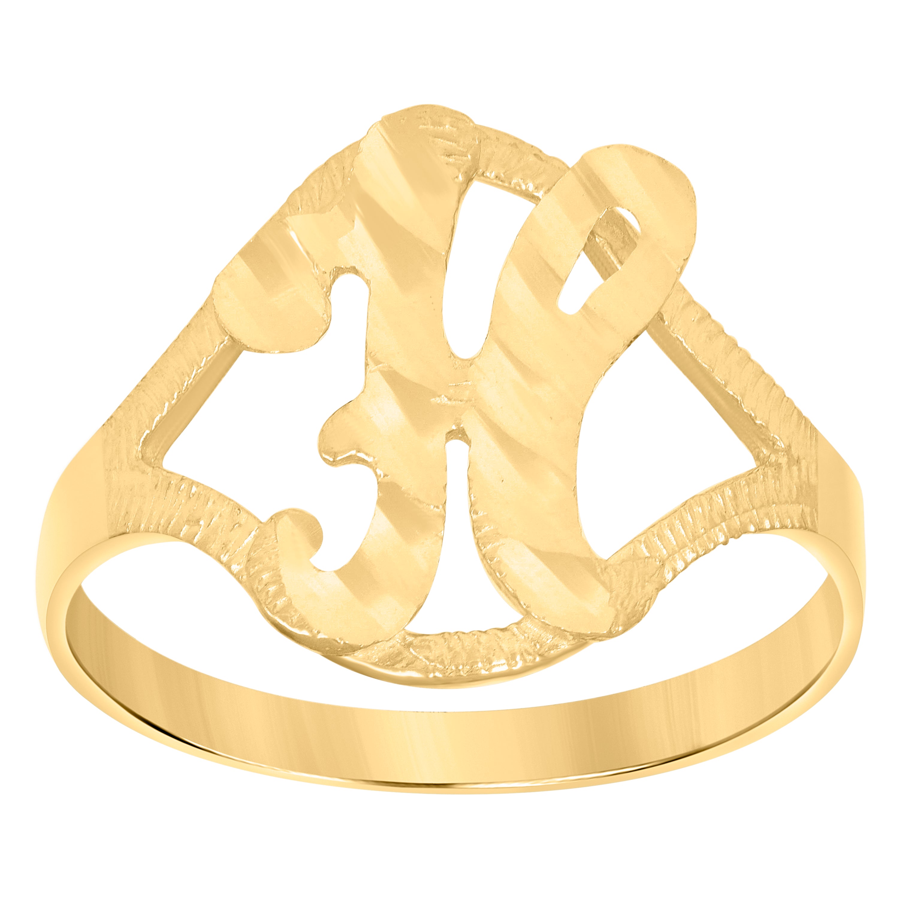 10kt Yellow Gold Womens Diamond-Cut Textured Initial Letter H Band Ring