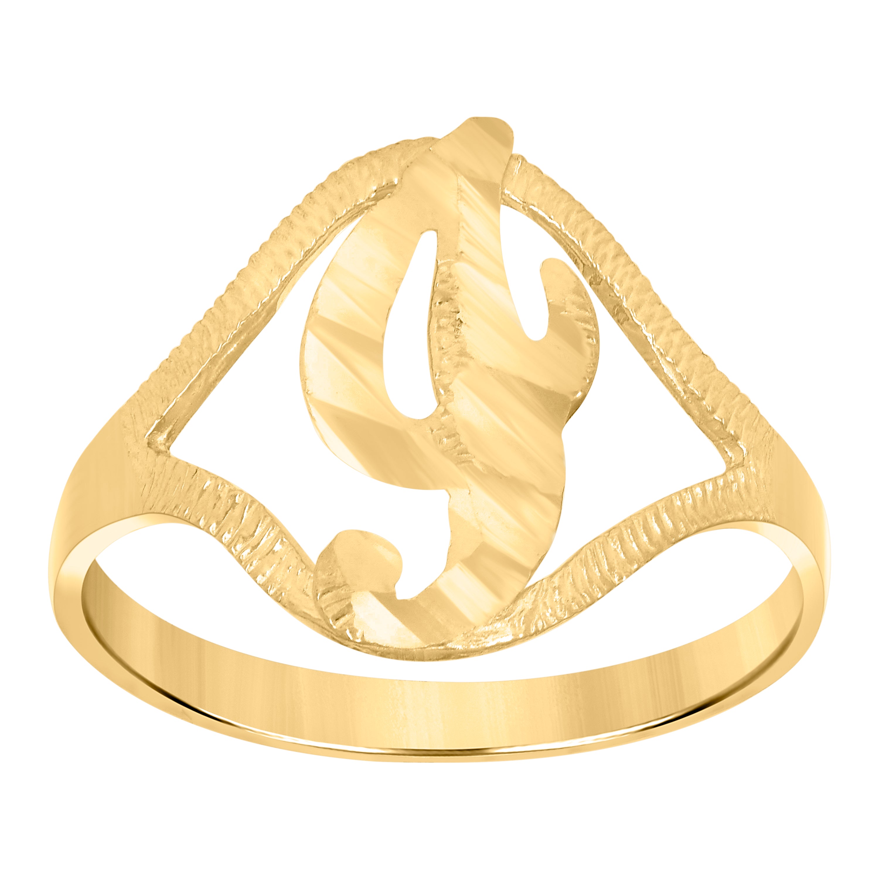 10kt Yellow Gold Womens Diamond-Cut Textured Initial Letter I Band Ring