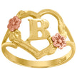 10Kt Two-Tone Gold Womens Dc Textured Initial Letter B Heart Band Ring