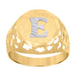 10kt Two-Tone Gold Mens Diamond-Cut Textured Initial Letter E Band Ring