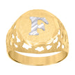 10kt Two-Tone Gold Mens Diamond-Cut Textured Initial Letter F Band Ring