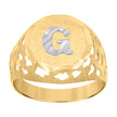 10kt Two-Tone Gold Mens Diamond-Cut Textured Initial Letter G Band Ring