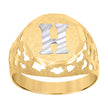 10kt Two-Tone Gold Mens Diamond-Cut Textured Initial Letter H Band Ring