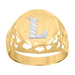 10kt Two-Tone Gold Mens Diamond-Cut Textured Initial Letter L Band Ring
