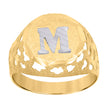 10kt Two-Tone Gold Mens Diamond-Cut Textured Initial Letter M Band Ring