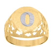 10kt Two-Tone Gold Mens Diamond-Cut Textured Initial Letter O Band Ring