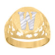 10kt Two-Tone Gold Mens Diamond-Cut Textured Initial Letter W Band Ring