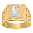 10kt Two-Tone Gold Mens Diamond-Cut Textured Initial Letter K Band Ring