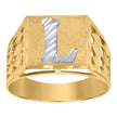 10kt Two-Tone Gold Mens Diamond-Cut Textured Initial Letter L Band Ring