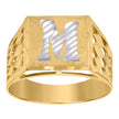10kt Two-Tone Gold Mens Diamond-Cut Textured Initial Letter M Band Ring