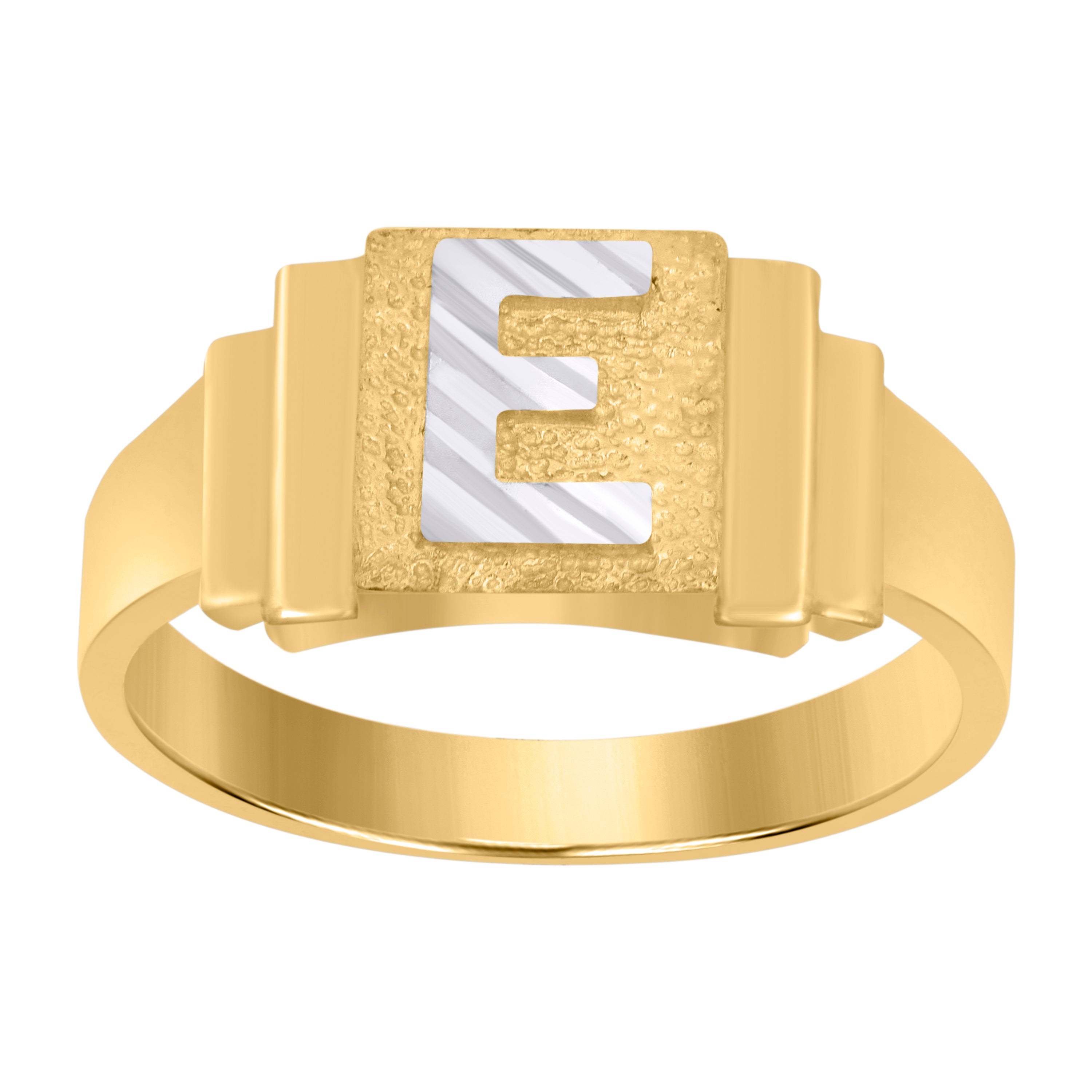 10kt Two-tone Gold Unisex Initial Alphabet E Ring