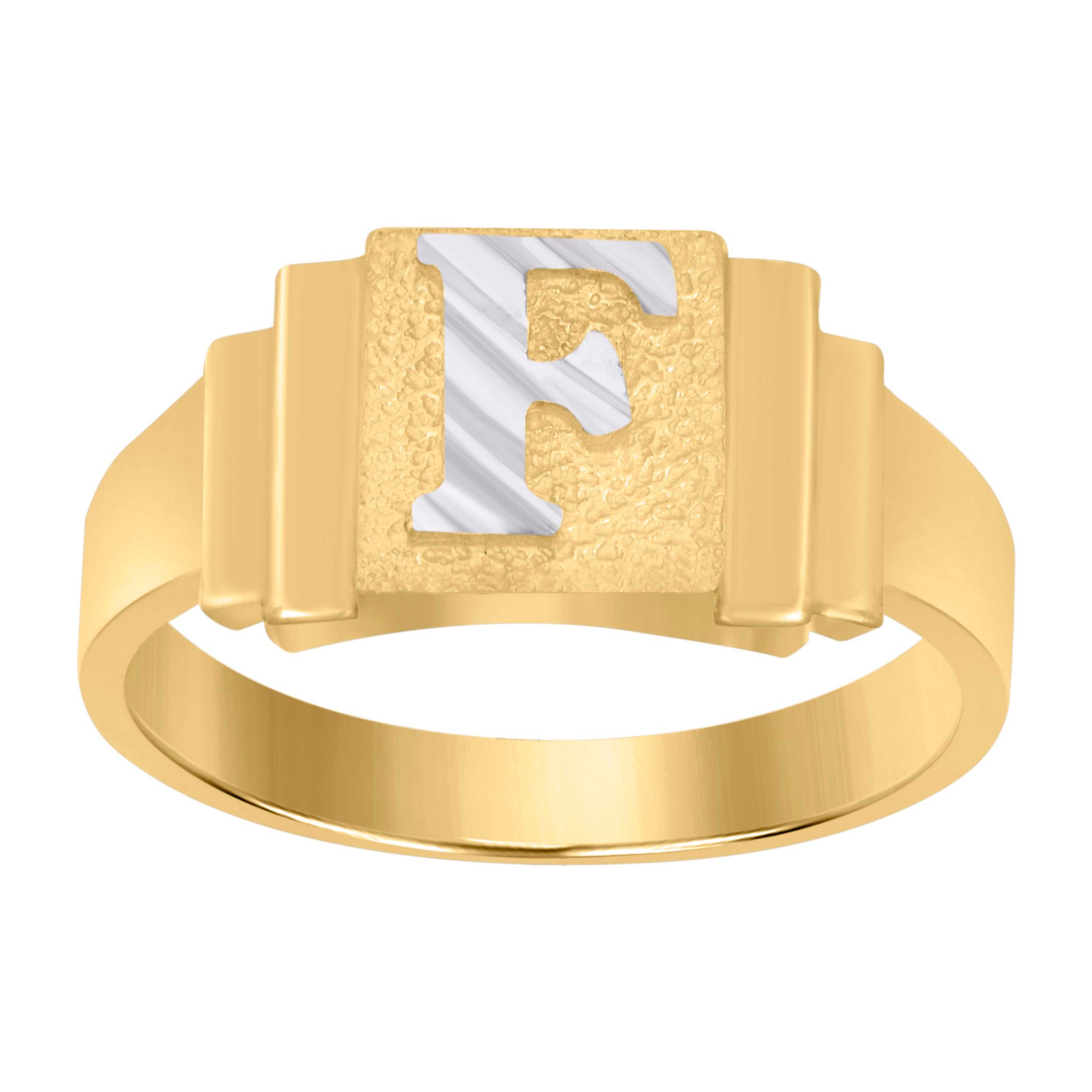 10kt Two-tone Gold Unisex Initial Alphabet F Ring