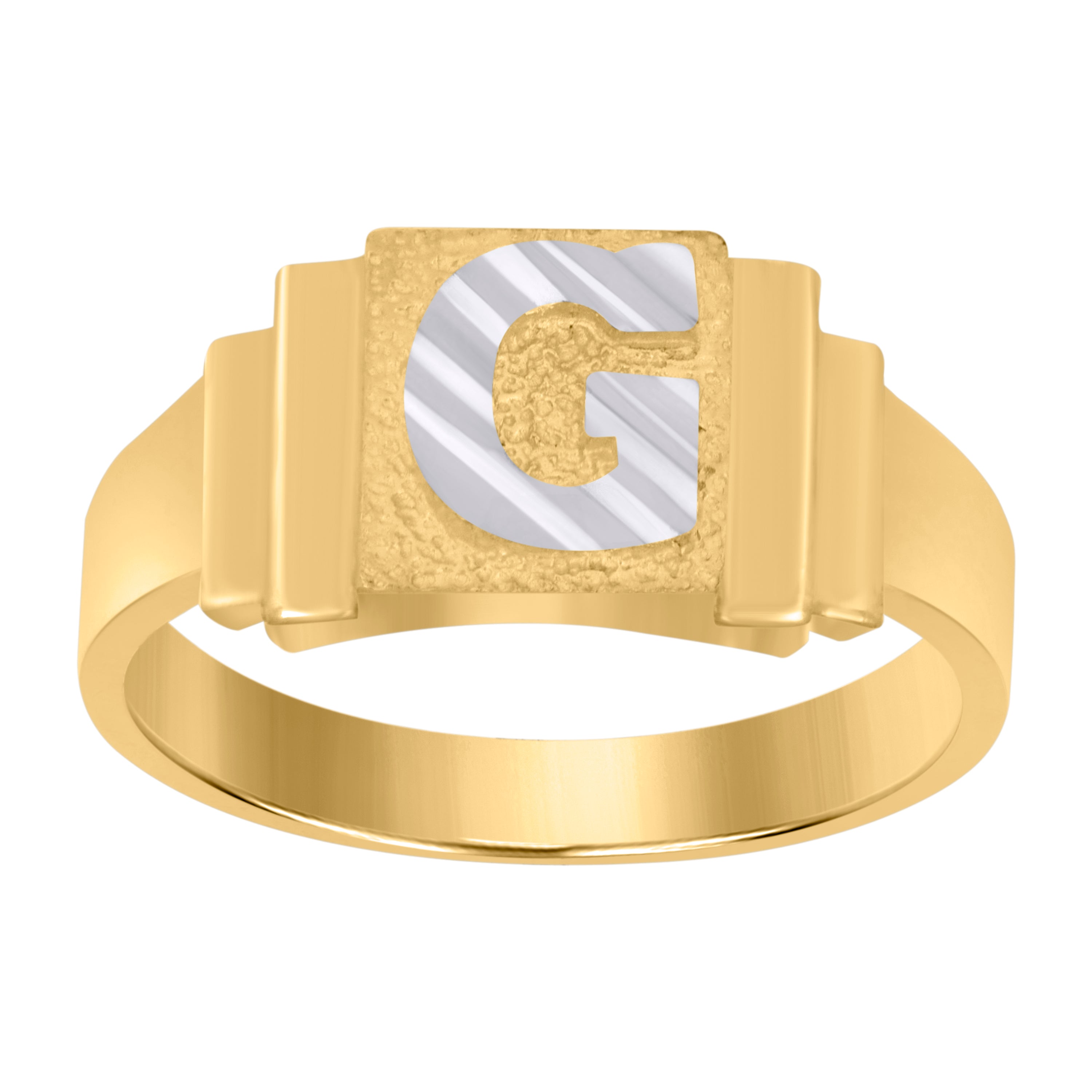 10kt Two-tone Gold Unisex Initial Alphabet G Ring