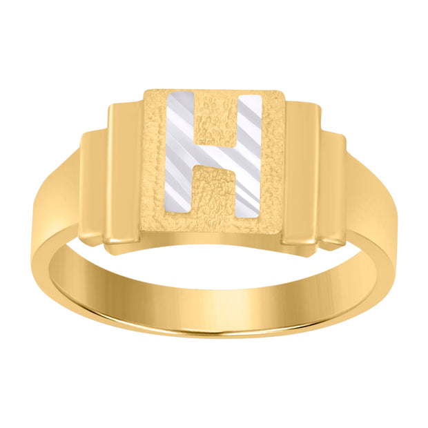 10kt Two-tone Gold Unisex Initial Alphabet H Ring