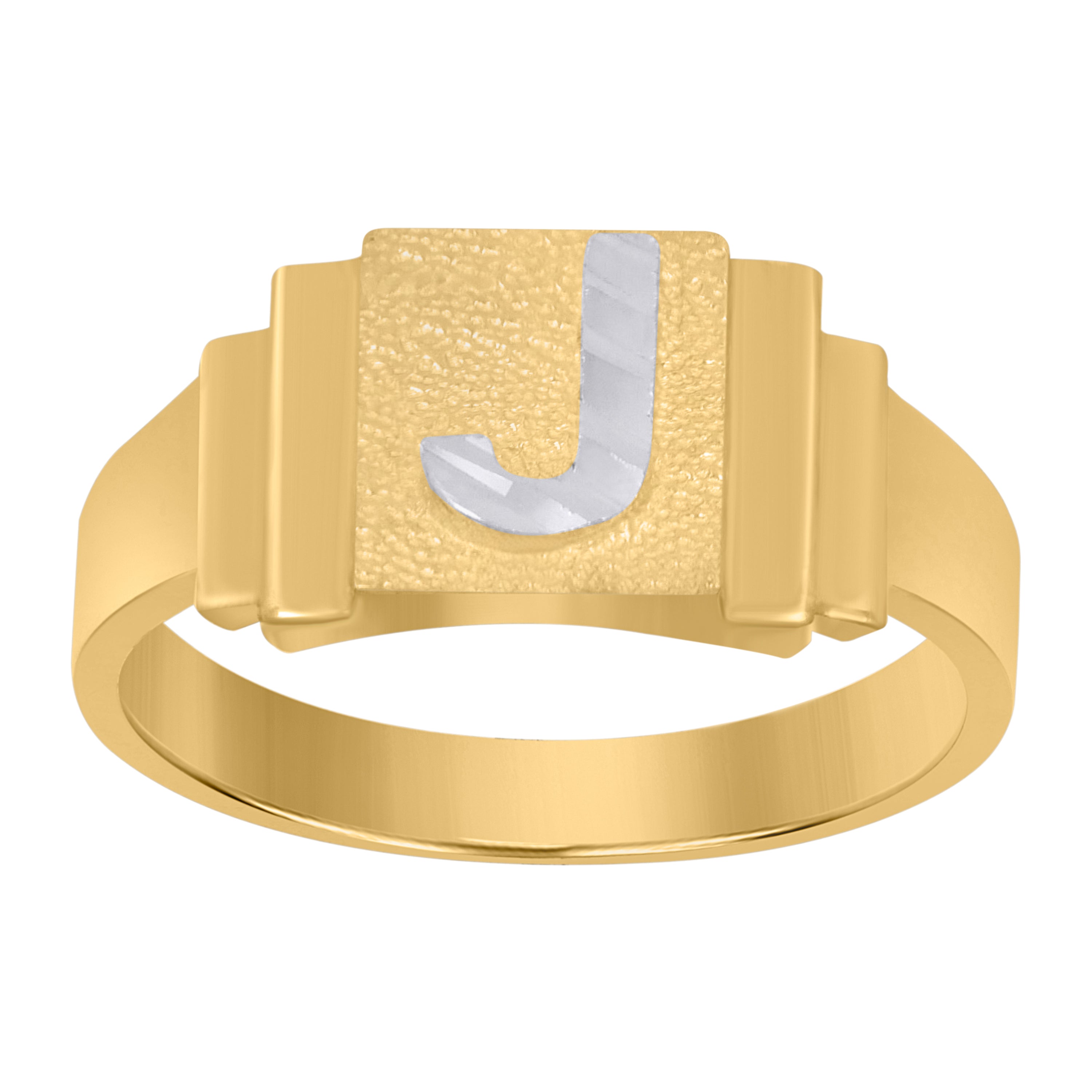 10Kt Two-Tone Gold Unisex Initial Alphabet J Ring