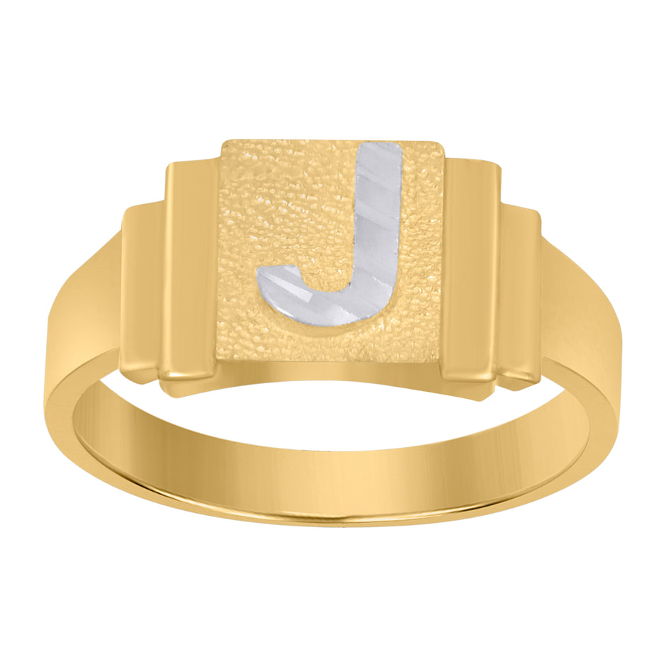 10Kt Two-Tone Gold Unisex Initial Alphabet J Ring